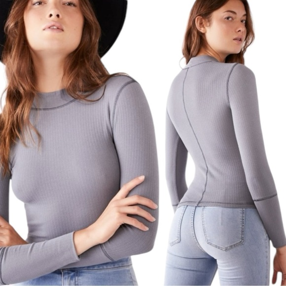Free People Rickie Long Sleeve Top in Grey Haze Size XS Grunge Layering Thermal - Picture 3 of 15